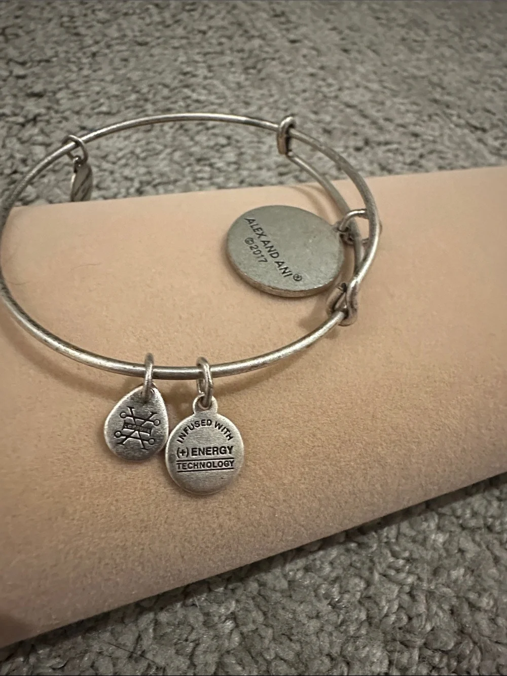 Alex and Ani Silver Initial B Charm Bangle with Flag Accent